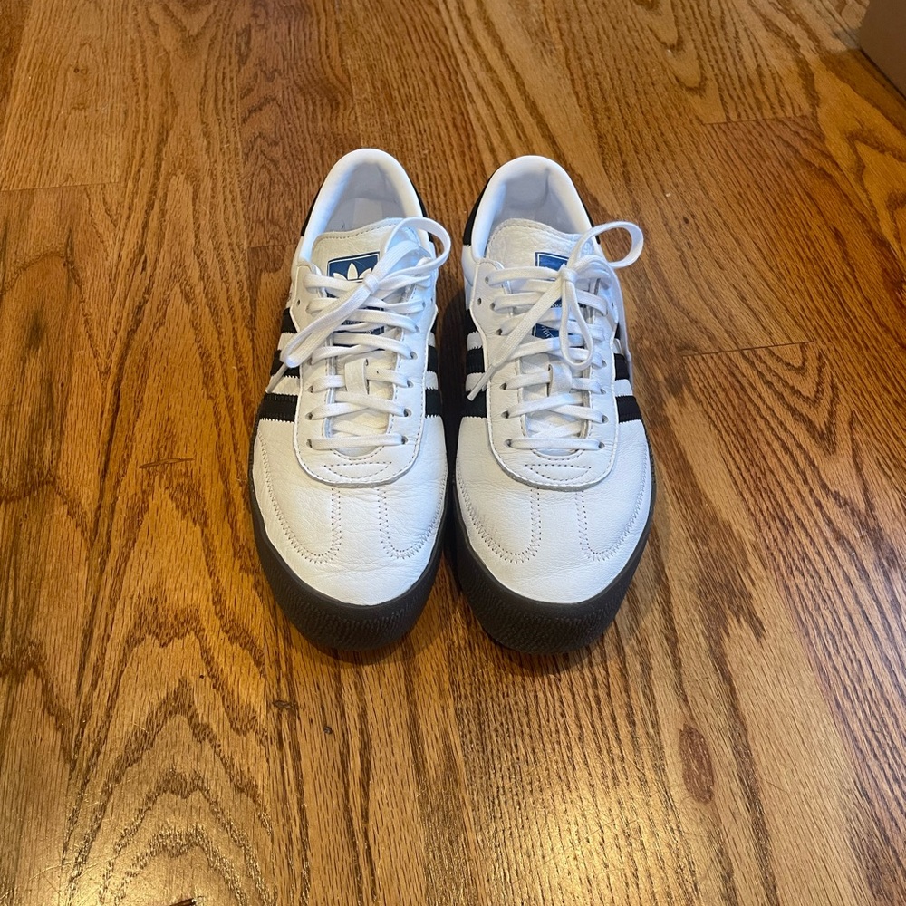 Adudas Sambarose White Leather Black Gum Platform Sneaker